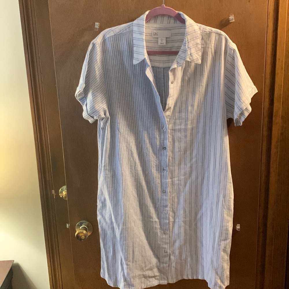 NWOT C&C California 100% Linen Dress With Pockets Size L